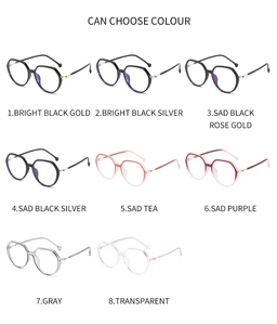 Detail view of 8 color options for TR90 anti-blue light polygon eyewear frames for women
