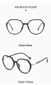 Detailed views of TR90 anti-blue light glasses frame in black and silver polygon design