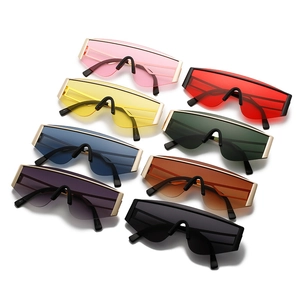 Eight colors of oversized square metal sunglasses with futuristic flat top shield lenses