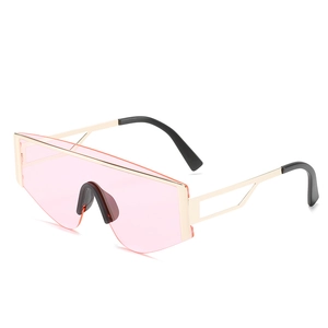 Fashionable oversized square sunglasses with pink lenses and gold metal frame for women