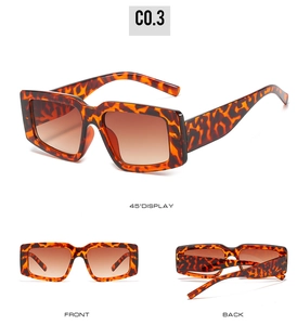 Vue triple de lunettes de soleil rectangulaires léopard avec verres dégradés bruns