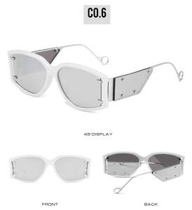 Affichage en trois vues de lunettes de soleil blanches futuristes avec protections latérales