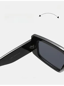 Détail de la charnière durable et des spécifications sur les lunettes de soleil carrées