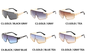Detailed grid of oversized punk metal sunglasses featuring six distinct gradient lens colors