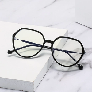 Chic black TR90 oversized polygon glasses frame with slim metal temples for women