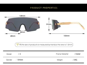 Size chart showing 138mm width and 133mm temple length for rimless outdoor cycling glasses