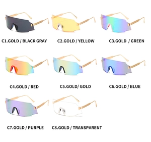 Detailed grid view of eight different color variants for oversized rimless cycling sunglasses