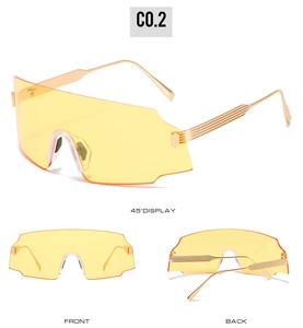 Detailed views of yellow oversized visor cycling sunglasses with gold metallic frame C0.2