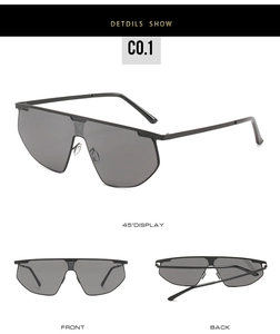 Detailed multi-angle views of modern oversized flat top sunglasses with dark grey lenses