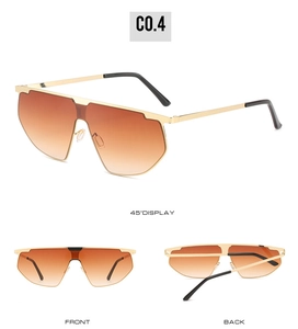 Multiple views of trendy metal sunglasses with orange gradient lenses and gold frames