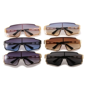 Metallic punk oversized shield sunglasses set in six colorful gradient lenses with metal frames