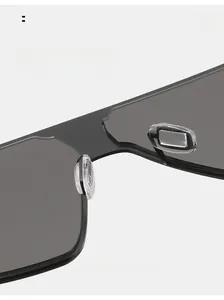 Close-up of comfortable transparent nose pads on trendy flat top shield sunglasses