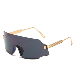 Oversized One Piece Shield Sunglasses For Men Women Metal Frame Rimless Sports Cycling Eyewear UV400 Fashion Wrap Around Shades