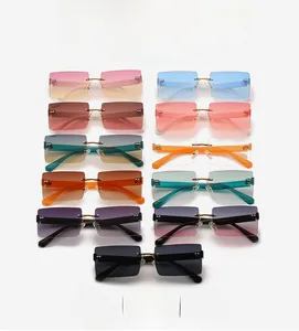 Collection of square rimless gradient sunglasses featuring minimalist metal frames and rivets