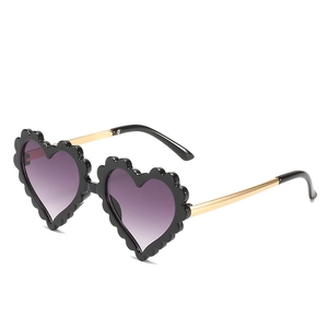Kids Heart Sunglasses Scalloped Wave Frame Metal Temples UV400 Protection Gradient Lens For Girls Fashion