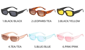 Detailed grid view of children's square sunglasses in six assorted retro frame colors