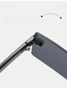 Macro view of durable reinforced metal hinge with screw detail on square sunglasses