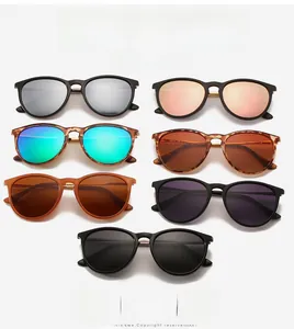 Matrix display of polarized sunglasses in seven vibrant colors with retro round frames