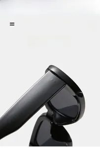 Detail of black thick frame sunglasses showing durable hinges and elastic texture