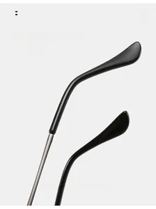 Close-up of curved silver metal legs with black tips for comfortable sunglasses wear