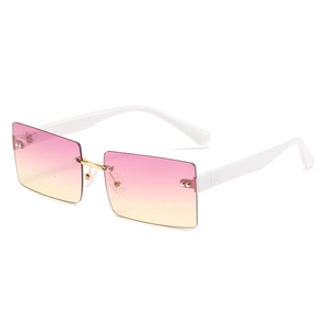 Fashion square sunglasses with pink yellow gradient lenses and white temples for women