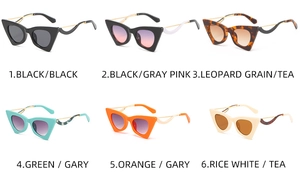 Collection de lunettes de soleil œil de chat en noir, léopard, vert menthe et orange
