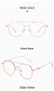 Detailed front and side views of women's rose gold polygonal TR90 metal glasses frames