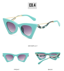 Lunettes de soleil œil de chat vert menthe avec verres dégradés violets et marbre