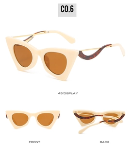 Vues détaillées de lunettes de soleil œil-de-chat avec monture crème et branches ondulées