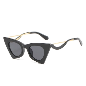 Lunettes De Soleil Œil De Chat Rétro Monture Géométrique PC Branches En Métal Ondulées Protection UV400 Mode Femmes
