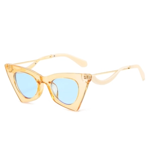 Lunettes de soleil œil-de-chat à monture orange transparente et verres bleus tendance