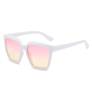 Occhiali da sole quadrati bianchi retrò con lenti sfumate rosa-gialle per donna e uomo