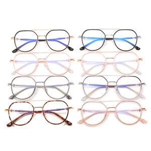 Retro polygonal TR90 metal hybrid eyeglass frames shown in 8 color variants on white background