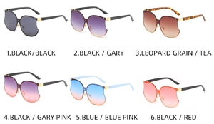 Catalogue détaillé montrant six couleurs assorties de lunettes de soleil pomme oversize