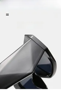 Close-up of lightweight elastic hinge and glossy black frame on square sunglasses