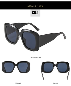Vues détaillées sous plusieurs angles de lunettes de soleil carrées noires oversize