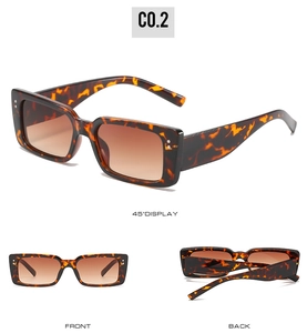 Mehrwinkel-Ansichten der quadratischen Schildpatt-Sonnenbrille mit Nieten und Verlaufsgläsern
