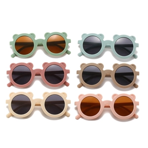 Set of 6 cute round bear-ear sunglasses for kids in various trendy candy colors