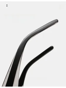 Close-up of curved glossy black temple tips for comfortable wear on polygon sunglasses