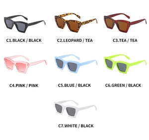 Detailed grid view of stylish square sunglasses in seven diverse color variations