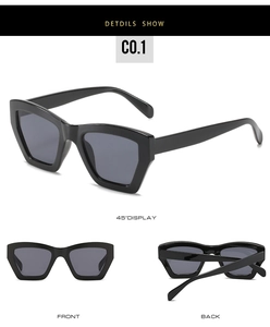 Multi-angle views of retro black square sunglasses with dark lenses and chunky frame