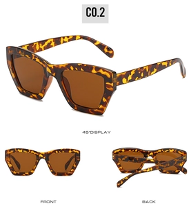 Detail view of tortoiseshell square sunglasses with dark brown lenses and thick frames