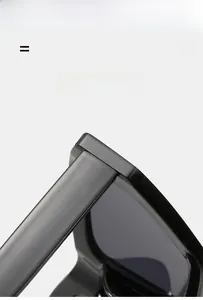 Detail view of high-gloss black square sunglasses hinge and lightweight elastic frame