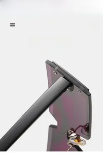 Detail of lighter and super elastic temple hinge on black rectangular sunglasses