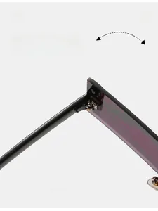 Detailed view of durable metal hinge and purple gradient lens on stylish rectangle sunglasses