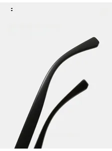 Detail of curved matte black temples on rectangular sunglasses for a comfortable fit