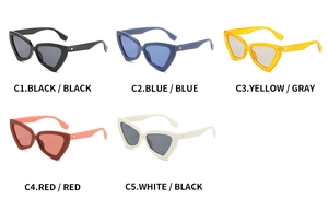 Selection of five vintage cat-eye sunglasses in multiple colors with metal accents