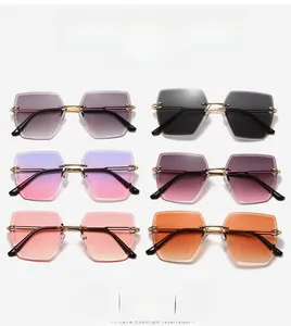 Detailed grid of frameless geometric sunglasses with metal temples in gradient colors
