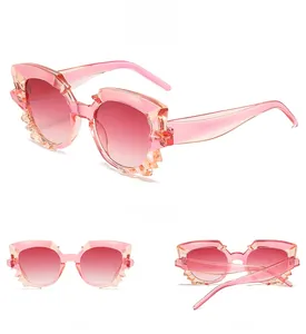 Macro detail of pink geometric polygon frame with faceted crystal cut visual effect
