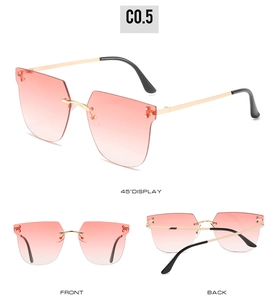 Vues multiples de lunettes de soleil sans monture dégradé rose avec branches dorées